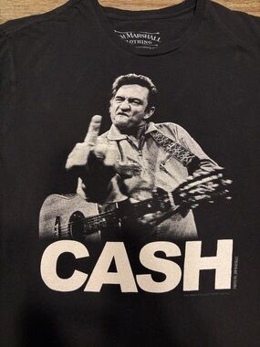 Johnny Cash Middle Finger Black Graphic Men’s T-Shirt with Bold Front Print